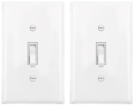 Baomain 2-Pack 15 Amp Toggle Light Switch with Wall Plate, Single Pole, Residential/Commercial Grade, On/Off Switch, Glossy White, UL Certified