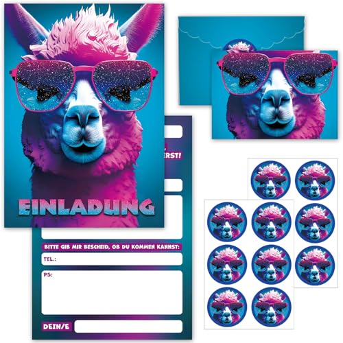 Hpbaggy Alpaka Einladungskarten,12 Deutsche Einladungskarten +12Umschläge,Einladungskarten Geburtstag Madchen,Partyzubehör Einladungskarten Geburtstag