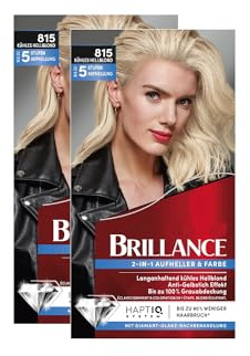 Brillance 2-in-1 Aufheller & Farbe 815 Kühles Hellblond (2x 160 ml), blonde Haarfarbe mit ultra-kühlen Reflexen, Coloration für bis zu 5 Stufen