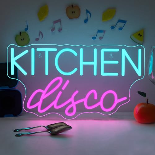 JURONG LED Neon Sign for Wall Decor, Kitchen Disco Neon Light, USB Powered Dimmable, 5V/2A, 19.1x16.5, for Home, Party, Gift, Office, Bedroom, Kitchen