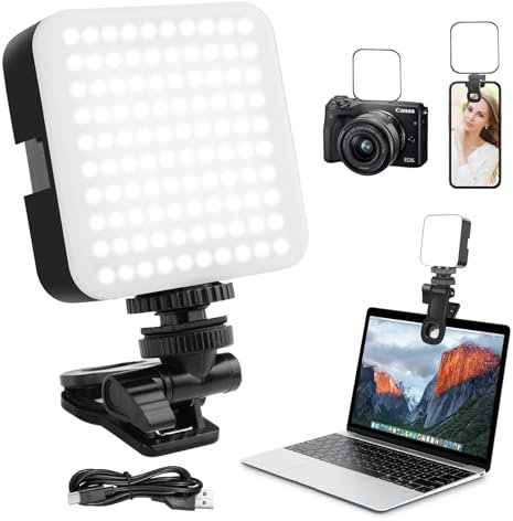 LANAFAY100 LED Selfie Luz con Pinza,3200-5600K Ajustada 3 Modos de Luz Phone Light, CRI90+ Recargable Portable Flash para iPhone, Cámara, Portatil, Telefono