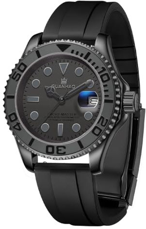 GUANHAO Automatische mechanische Taucheruhr für Herren, 40 mm leuchtendes Zifferblatt, 100 m wasserdicht, luxuriös, modisch, Business, Freizeit, Sport, Designer-Armbanduhr mit Kalender, Gummi,