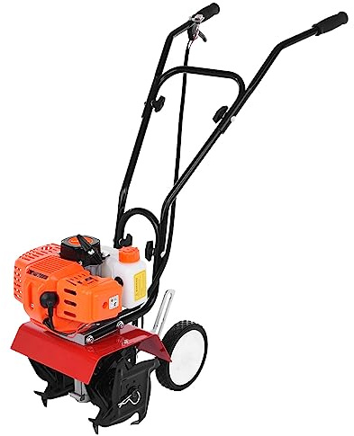 Petrol Cultivator, Gas Powered Garden Tiller, 52CC 2 Stroke 9000RPM Cordless Tiller Cultivator, 6-inch Depth Digging, 1.2L Fuel Tank, Mini Tiller for Lawn Yard Soil Cultivation