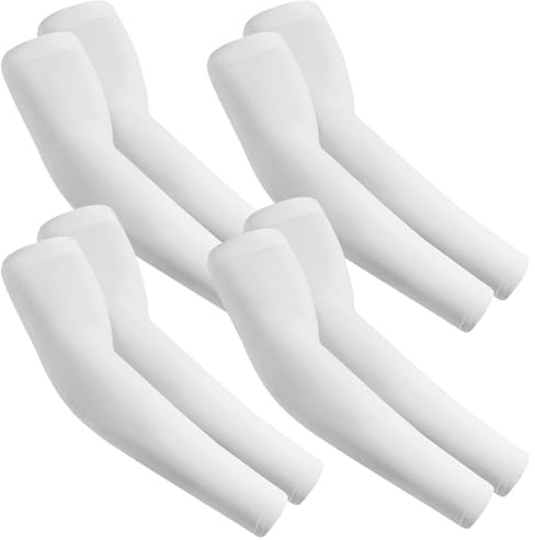 fuinloth 4 Pares Mangas de Brazo para Hombres y Mujeres, Deporte Compresión Protección Solar 4 Blanco