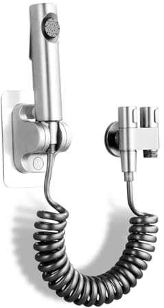 Handdusch, bidé, 2-vägsventil G1/2 tum, sprayhuvuden, fjäderslang, väggfäste, dusch, badrum, hygien, silver