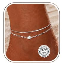 MILACOLATO 925 Sterling Silver Ankle Bracelets for Women Anklets | Adjustable Women's Anklets Waterproof Dainty CZ Heart Beach Layered Ankle Chains for Women Summer Jewellery