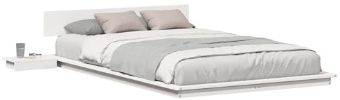 vidaXL Estructura de Cama con cabecera Marrón 135 x 190 cm Madera, Decoración de Dormitorio Moderna, Cama Rectangular con mesita, Muebles de Madera, Estilo Minimalista