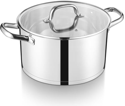 26cm Kochtopf, Onader 3-Lagiger Boden Edelstahl Topf Induktion mit Glasdeckel, 7,5L Groß Nudeltopf Suppentopf für alle Herdarten zum Kochen, Gesund & Spülmaschinenfest