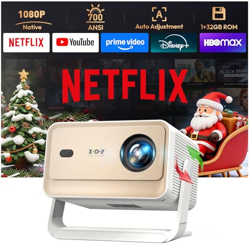 【Compatible with Netflix & Auto Focus】Xgody Gimbal N6 PRO 700 ANSI Native 1080P Smart Projector with WiFi 6 and Bluetooth, 4D Auto Keystone & Voice Controll Portable 4K Support FHD Home Projector