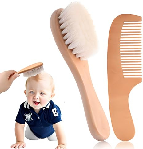 Cepillo de pelo personalizado para bebé, Juego de 2 cepillos y peine, Nuevo Regalo De Bebé, Con cerdas suaves de cabra, Cepillos de madera y peine para bebés recién nacidos, Niños