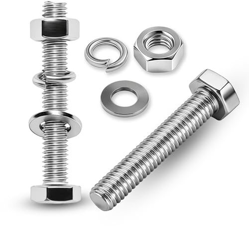 Nasxkji Lot de 30 vis M5 - Écrous M5 x 30 mm - Vis avec écrous, rondelles, rondelles de ressort - En acier inoxydable A2 V2A - Vis hexagonales pour construction de machines, raccords métalliques
