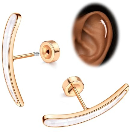 Morfetto 16G Helix Piercing Jewellery Flat Back Earrings for Women Men 14K Gold Plated Hypoallergenic Surgical Steel Sleeper Studs for Cartilage Non Tarnish Waterproof Jewellery 6mm Rose Gold-Oil
