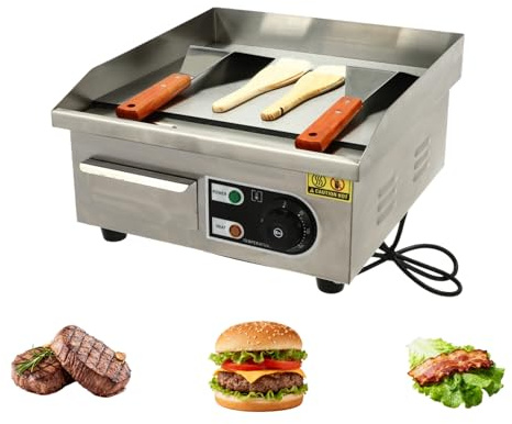 Charocean Electric Griddle Plate 2000W Flat Top Grill Commercial Hot Plate Electric Burger & Bacon Grill Plates with Thermostat Control, Electric Griddle for Restaurants, Camping, 35cm