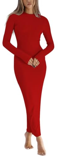 LACOZY Fall Cocktail Dress for Women 2026 Sexy Wedding Bodycon Dresses Trendy Long Sleeve Midi Party Dress 2026 Red S