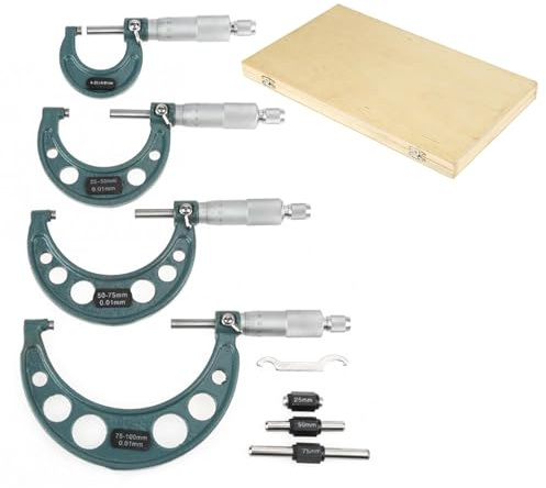ZJchao Micrómetro, 4 Piezas Micrómetros Exteriores Métricos de 0 a 100 Mm Juego de Medidor de Espesor Calibradores de Medición con Estuche Juego de Exteriores Calibres con Estuche
