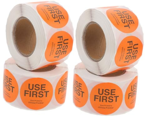 Healeved Etiquetas Adhesivas para Inventario Use First 38X38 MM Color Cobre Naranja 4 Rollos de 500 Etiquetas para Control de Almacenamiento y Gestión Restaurantes y Alimentos