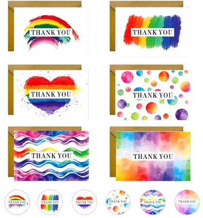 12 Pack Thank You Cards, Thank You Greeting Cards with Envelopes and Stickers,Watercolour design, suitable for teachers, graduations, birthdays, weddings and business