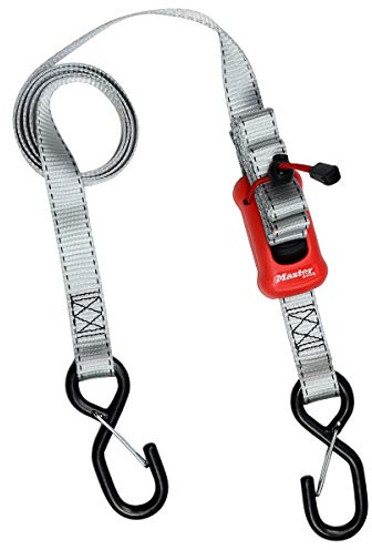 Master Lock 3313EURDAT Sangle d'Arrimage avec Crochets et Boucle Autobloquante, Gris, 2,50m x 25mm Sangle