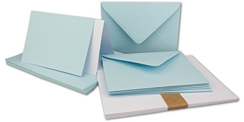25x Faltkarten SET DIN A6/C6 mit Brief-Umschlägen in Hellblau/Babyblau - inklusive Einleger - 14,8 x 10,5 cm - Premium Qualität - FarbenFroh