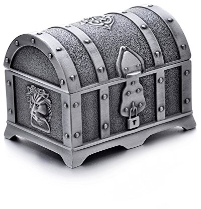 AVESON Rectangle Vintage Metal Treasure Chest Trinket Jewelry Box Jewellery Organiser Storage Boxes Ring Case Gift for Girls Ladies Women, Small, Ancient tin colour