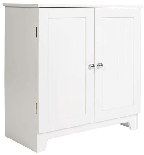 Double Door Large Freestanding Floor Cabinet, Size 23.5 x 23.5 x 11.75 Inches with Center Adjustable Shelf, Semi Gloss Finish