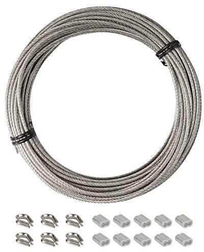 YEYIT 17 Piezas De 10 M De Espejo Colgante Alambre Imagen Alambre, Cable De Acero Inoxidable 304 Recubierto De Pvc, Manguito Y Dedal De Aluminio, Cuerda Para Exteriores, SuspensióN Ligera