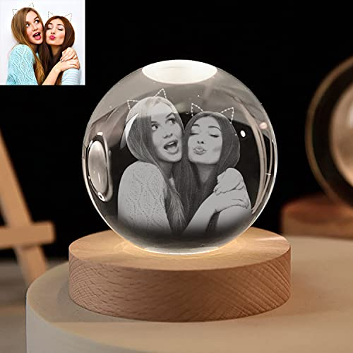Personalized Custom Photo Engraved Inside The Crystal Night Light Crystal Ball Engraved with Your Own Picture (Birthday, Wedding Gift, Memorial, Mother's Day, Valentine's, Christmas)
