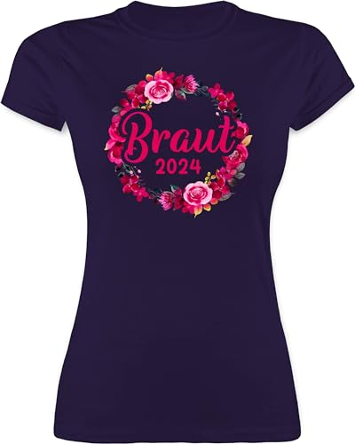 Shirt Damen - JGA Junggesellenabschied Frauen - Braut 2025 Blumenkranz - XXL - Lila - Tshirt t-Shirts junggesellinnenabschied Team Bride tailliert polterer t-Shirt jungesellinnenabschied