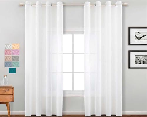 TRAMAS+ Rideaux Semi-Transparents pour Le Salon et la Chambre, 1 pièce 140x260 cm, avec Oeillets, pour la Chambre à Coucher et la Salle à Manger - Oxford Blanc