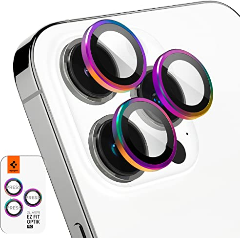 Spigen Glas.tR EZ Fit Optik Pro Protection Camera for iPhone 15 Pro/Pro Max, iPhone 14 Pro/Pro Max, 1 Piece, Rainbow, Individual Protection, Installation Kit