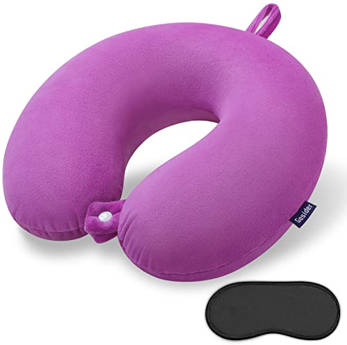 Cuscino da viaggio viola, comodo cuscino cervicale in memory foam a forma di U supporta collo e testa, cuscino da viaggio portatile, adatto per aerei, treni, auto semoventi