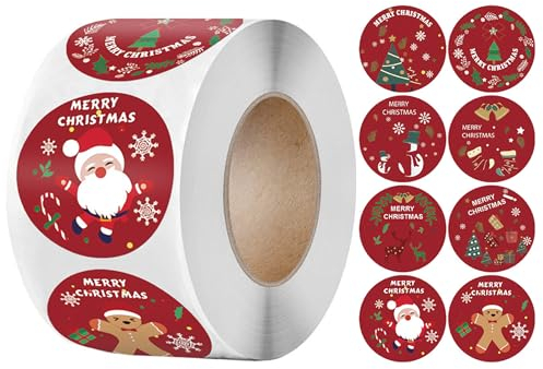 500 Stück Weihnachtssticker, Weihnachtsaufkleber Selbstklebend Geschenketiketten Weihnachten Sticker Rolle Deko Aufkleber für Weihnachtskarten Geschenktaschen Papiertüten