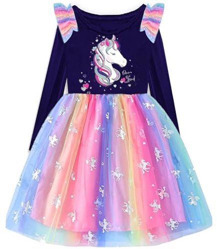 VIKITA Mädchen Kleider Einhorn Kleid Langarm Prinzessin Tüll Party Festlich Kleid LH4872 6T