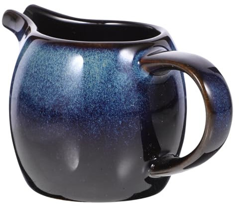 TOPBATHY Ceramic Milk Pitcher with Handle and Spout European Style Blue Porcelain Creamer Jug for Coffee Tea Sauces and Afternoon Tea Compact Milk Pourer for Home and CAF