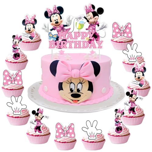 YOGARTH 25 Stück Min-ni Mous Tortendeko Mädchen, Min-ni Maus Kuchen Deko Kindergeburtstag, Cake Topper Set, Happy Birthday Topper für Mädchen Geburtstag Party Kuchen Dekoration Supplies (D)