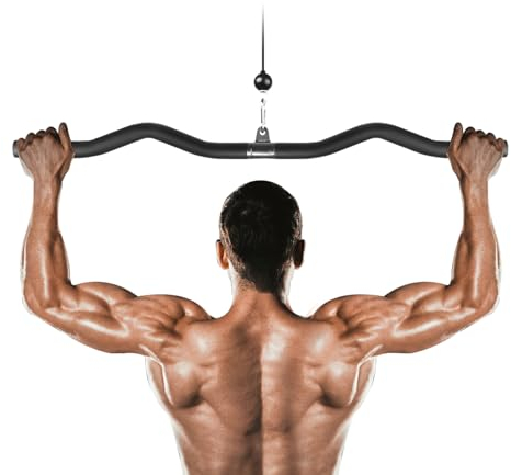 Lyndwin Latzugstange Kabelzug Bizeps Stange Klimmzugstange Zugstange mit Drehgelenk für Zuhause Bodybuilding Crossfit Krafttraining Fitness Gym Sport (33in Gebogen)