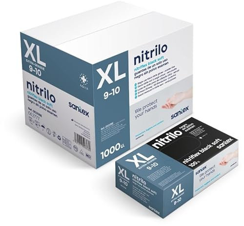 ABD Guantes de Nitrilo Negro Pack de 1000 Unidades, Resistentes al Desgarro, Antideslizantes, Sin Látex, Apto para Uso Alimentario, Cumplen EN 455 y EN 374 (Negro, Talla XL)