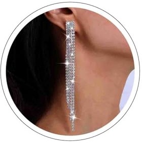 Inateannal Silver Rhinestone Tassel Chain Earrings - Crystal Stud Long Tennis Chandelier Wedding Jewelry for Women and Girls
