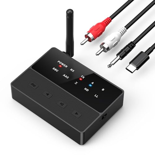 OQIMAX Wireless Audio Adapter, Bluetooth 5.3 Transmitter Receiver with APTX Support, Dual Connectivity, Low Latency, RCA/3.5mm AUX Bluetooth Receiver for TV, Wireless Headphones and Speakers
