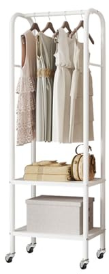 Uptyia Burro ropa con ruedas,Burro Ropa Resistente,Armario Ropero,Perchero de Ropa de Metal con 2 Capas,Blanco,49 * 33 * 176cm (Blanco)