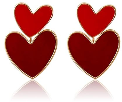 Herz Ohrstecker rot Damen, Herz Ohrhänger Bicolor, Doppeltes Herz Ohrstecker Herz Frauen, Valentinstag Ohrringe Mädchen, für Frauen und Mädchen Zum Valentinstag Jubiläum Geburtstag Geschenk