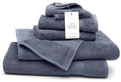 BOLL & BRANCH Plush Bath Sheet Set - Shore - Includes 2 Bath, 2 Hand, 2 Washcloths - 100% Organic Cotton - Ultra Soft - Woven Loop for Hanging Up to Dry