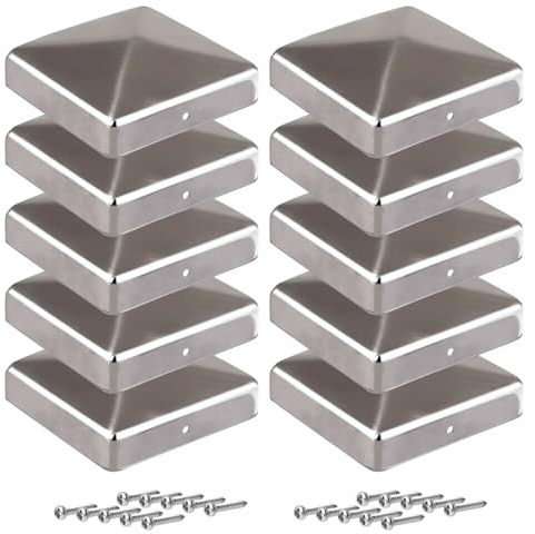 10 tappi per pali in metallo a forma di piramide, 7 x 7 cm, per pali in legno, con viti