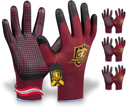 G4P Multi Flex Touch Lady - Guanti da lavoro da donna con funzione touch screen, 3 paia, rivestimento in nitrile per lavori di montaggio precisi, taglia M (taglia 8), colore: rosso/nero