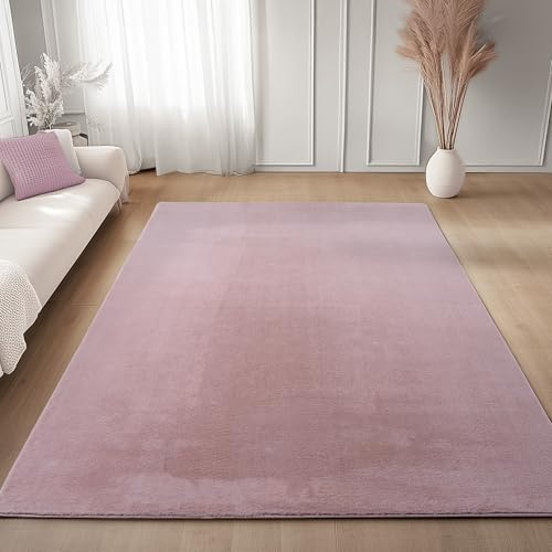 Carpettex Tappeto Rosa 120x160 cm Tappeto Lavabile a Pelo Corto, Antiscivolo e Morbido, Design Monocromatico Moderno per Soggiorno, Cucina e Corridoio, Camera da Letto