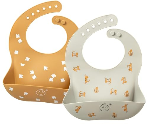 Little Dimsum 2PCS Babero de Silicona para Bebés y Niños, Suave, Impermeable con Recogedor de Alimentos