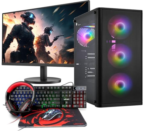 Memory PC Gaming Completo, Ryzen 5 3400G, Radeon Vega 11 4X 3,70 GHz, 16 GB DDR4, 1000 GB SSD M.2, Windows 11 Pro 64 bits + 24 Pulgadas + Kit para Juegos Ultron Hawk 4 en 1