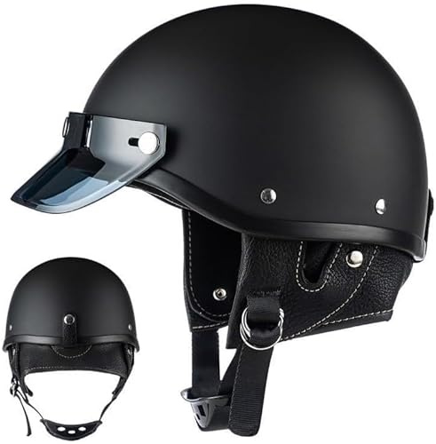 Motorcykelhjälmar herr och dam, retro öppen hjälm i tysk stil, mopedhjälm, skoterhjälm för vuxna, vintage halvskal motorcykelhjälm, ECE/DOT-godkänd A, L = 57–58 cm