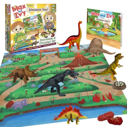 Dinosaur Toys for Kids Ages 3-7 – Ultimate Dinosaur Figures Playset with Playmat, Fossils & Eggs – Educational Dinosaur Playset with Fun Illustrated Storybook – Science Learning Set - STEM Learning