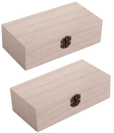 Vauki Caja de madera con tapa, 2 unidades, 20 x 10 x 6 cm, rectangular, caja de madera natural con cierre plegable de metal, caja de almacenamiento para almacenamiento, caja de madera sin pintar para
